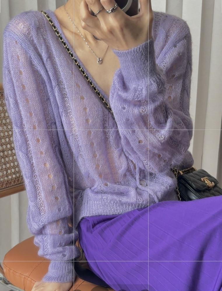 펀칭모헤어브이가디건 [보라]