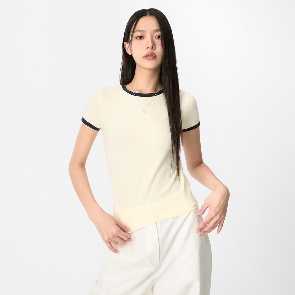 링거 배색 반팔 티셔츠_MIWHWF752A