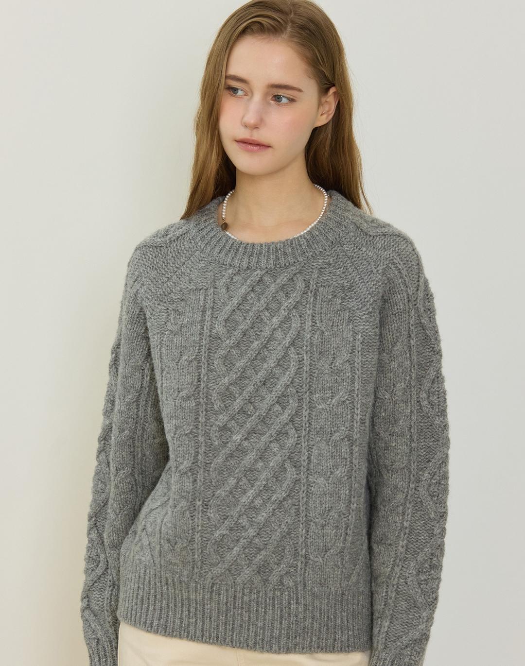 Mixed Cable Shetland Wool Knit - Grey