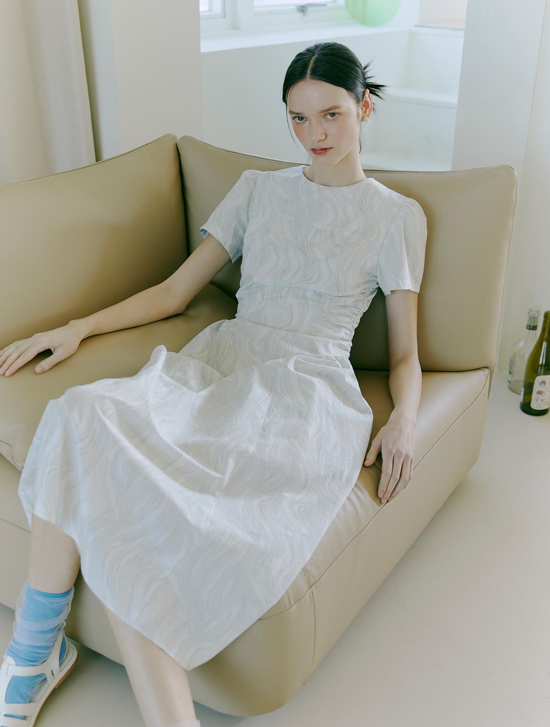 Side Shirring Dress, Pale Green