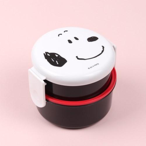 스누피 페이스 원형 2단 도시락(포크포함)