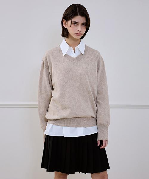 Wool Blended Vneck Knit [Beige]