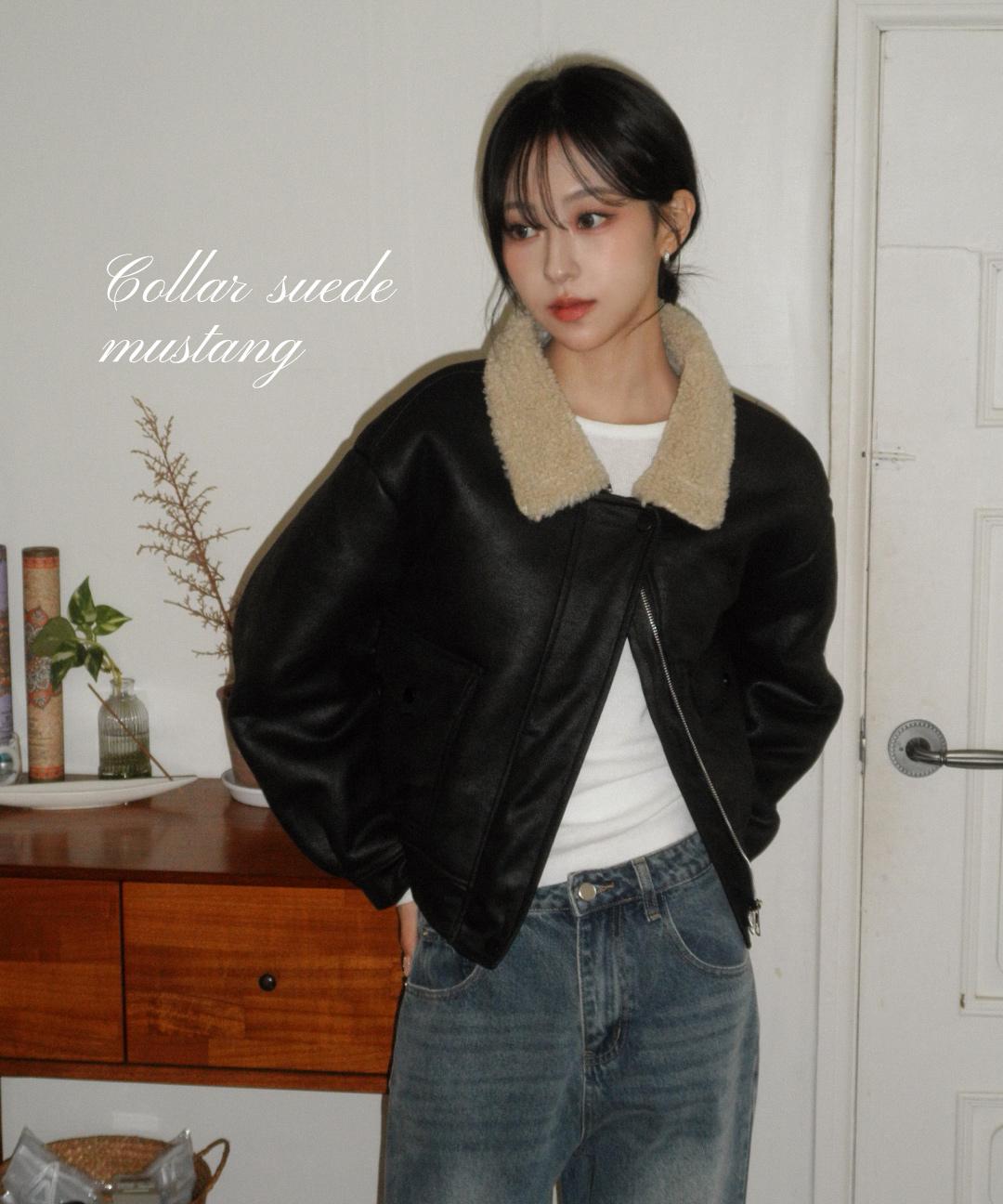 마이온샵 [배색안감/빈티지무드] 퐁티 양털 카라 스웨이드 무스탕 자켓 (44-66) (스웨이드자켓-카라자켓-양털자켓-양털무스탕-핏보장-체형커버-루즈핏무스탕-벌룬핏무스탕-빈티지무스탕)