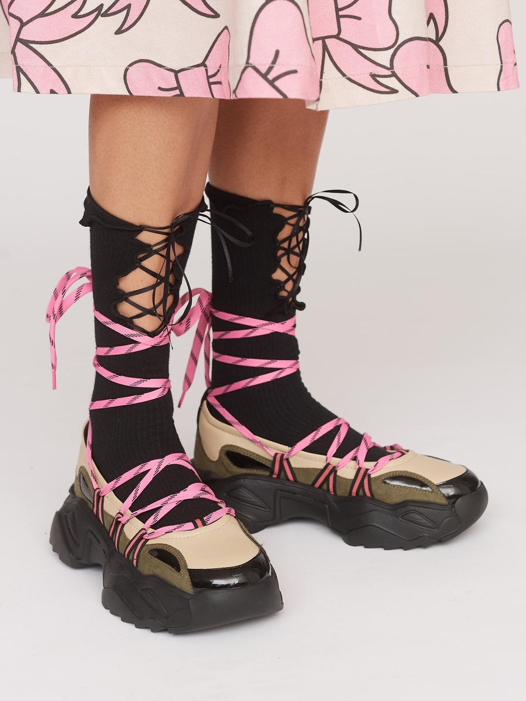 Khaki Lace Up Ballet Sneaker - UK7 / EU40