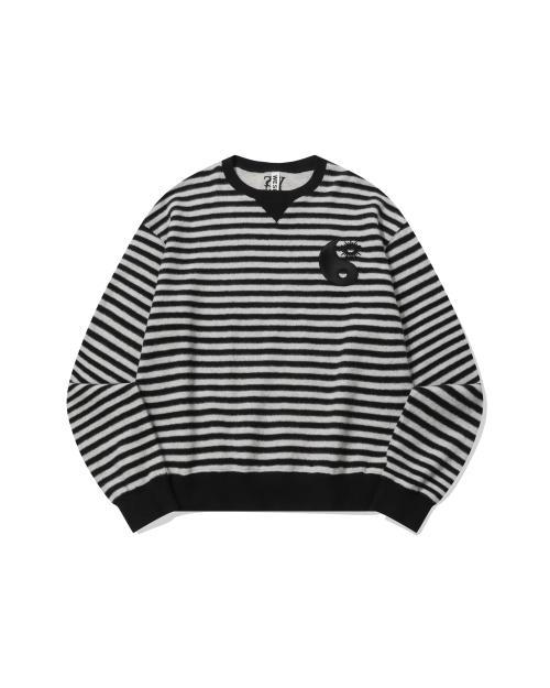 스트라이프 인양 엠브로이드 맨투맨(블랙)