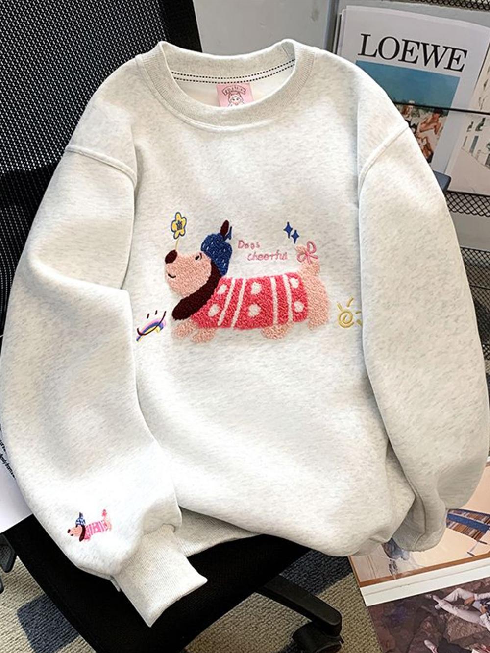 심플한 강아지 캐릭터 루즈핏 맨투맨