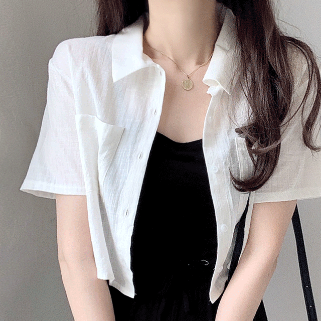 썸머 포켓 크롭 반팔 셔츠 남방