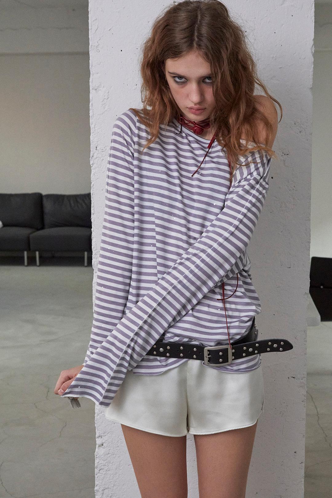 [2nd restock] PAINT SPATTERED STRIPE TOP IN GREY