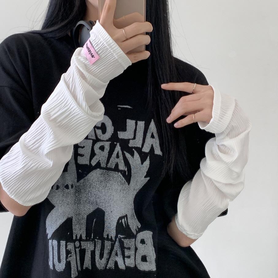 비마이뮤즈 [살탐방지🌴] 멜릿 여름 루즈핏 암워머 손토시 핸드 장갑 스트라이프 단가라 무지 스트링 조절 핑거워머 팔토시 5color