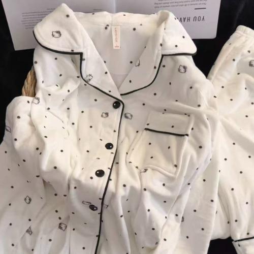 화이트도트 키티 홈웨어 수면 잠옷