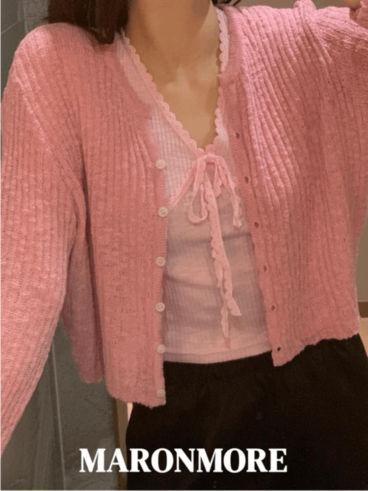 살안타템 샤벳 골지 라운드 가디건 (4color)