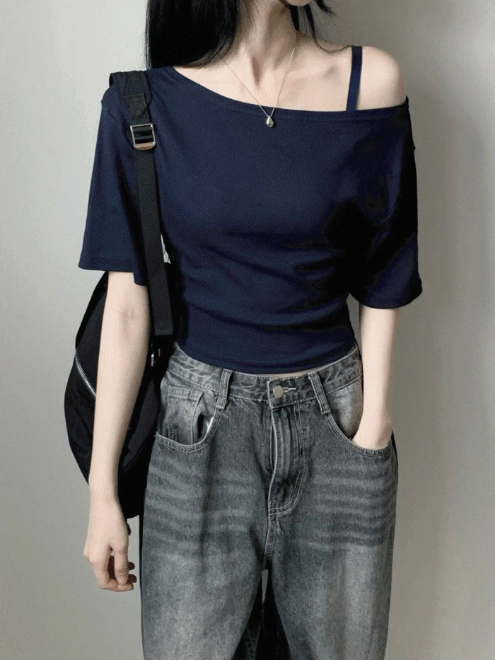 [허리잘록] 프린 오프 크롭 티셔츠 (4color)