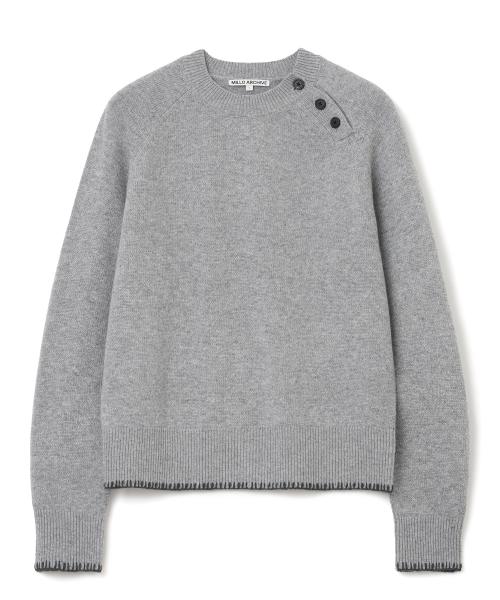 슬랜티드 헨리넥 니트 [멜란지 그레이]