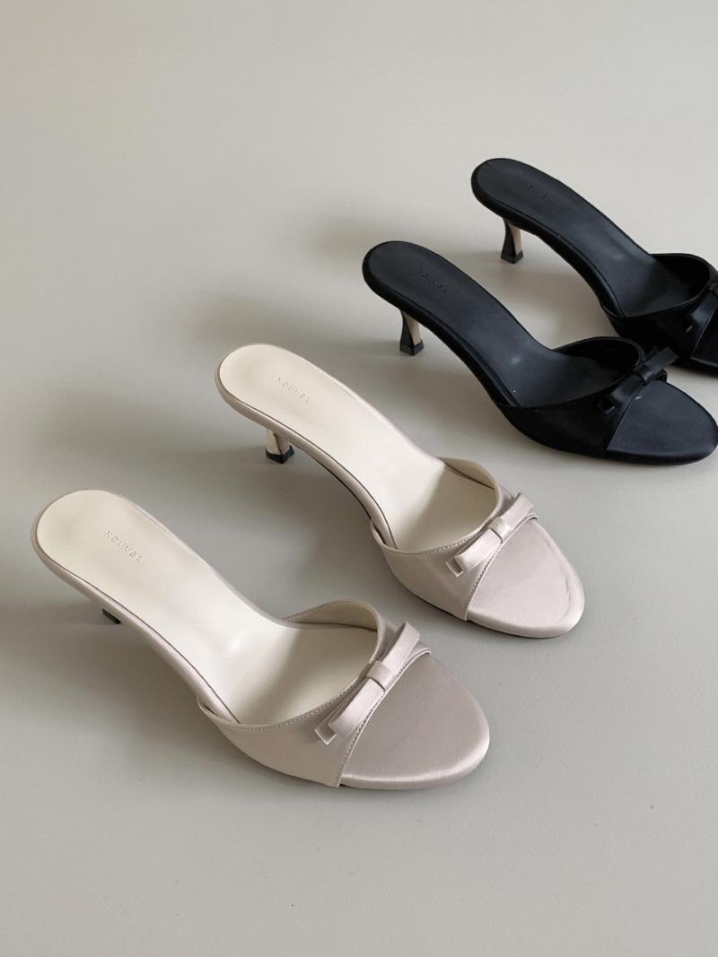 [고퀄새틴] 새틴 리본 샌들 힐 슬리퍼 힐 뮬힐 6cm