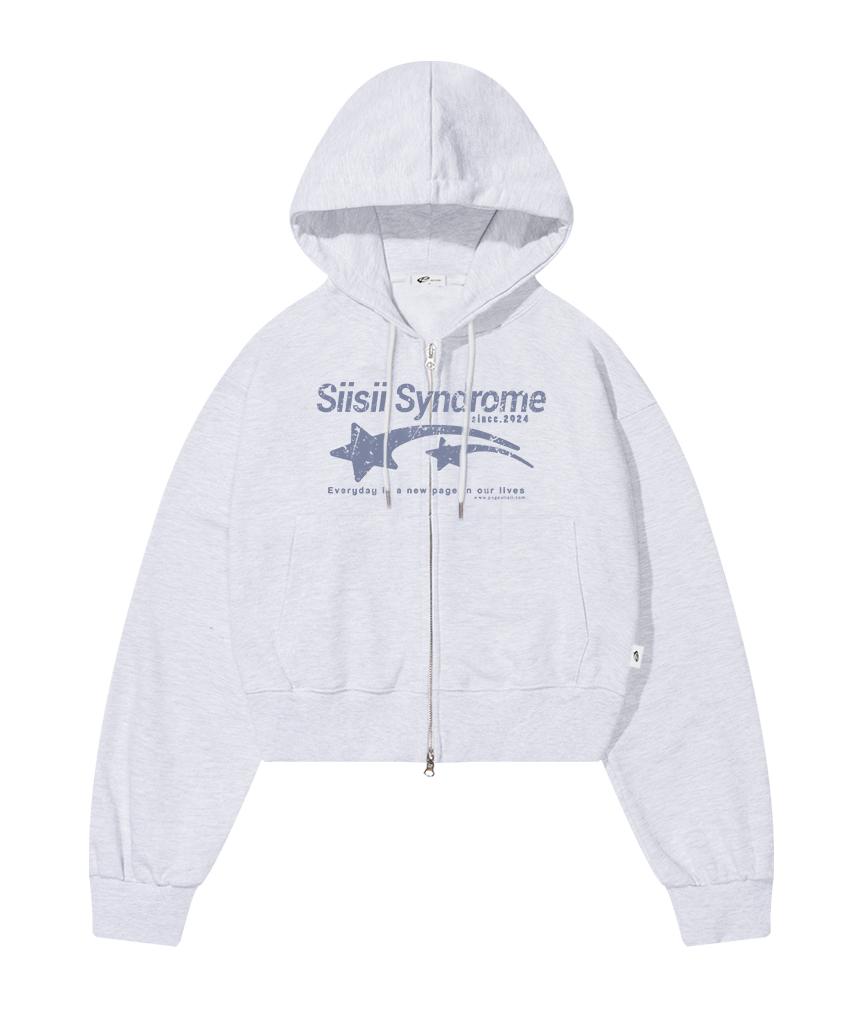 시시 신드롬 프린트 크롭 후드집업 화이트 멜란지