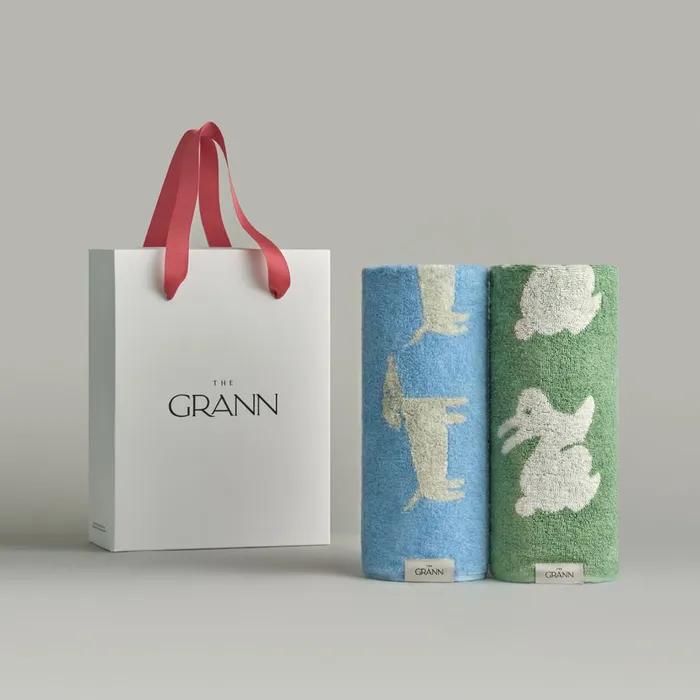 바스 타월 2P 기프트 세트 - 점핑 래빗+스위밍 도그