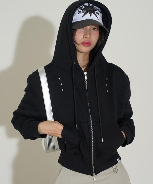스터드 후드 집업 블랙