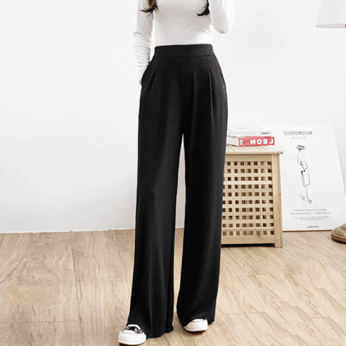 가비진 여성용 골지 일자 와이드 핀턱 밴딩 팬츠 - 바지 | 쿠팡