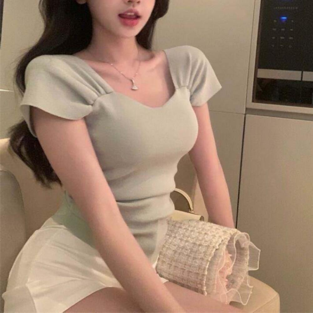 (캡내장) 셔링 퍼프 반팔티셔츠