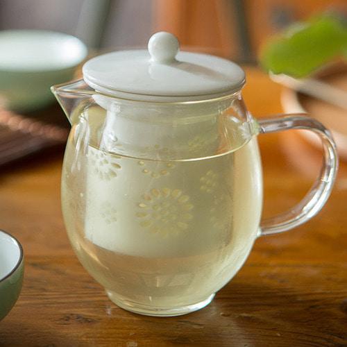 둥근모양2가지색상 도자기 걸름망 티포트 유리주전자   유리다기 유리다관  셋트  티포트 유리주전자