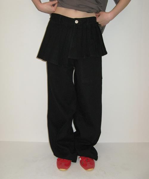 OFF BALANCE PLEAT LAYERED PANTS BLACK