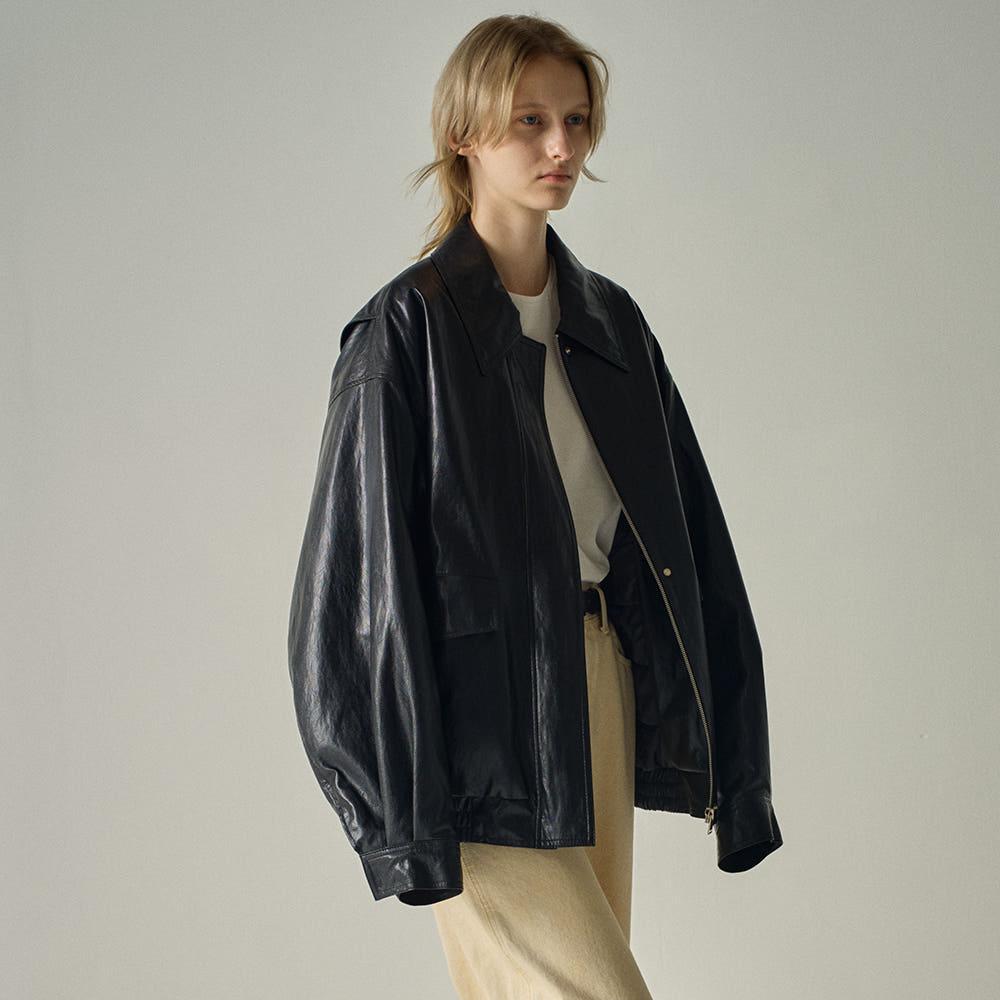 오버핏 레더 블루종_black