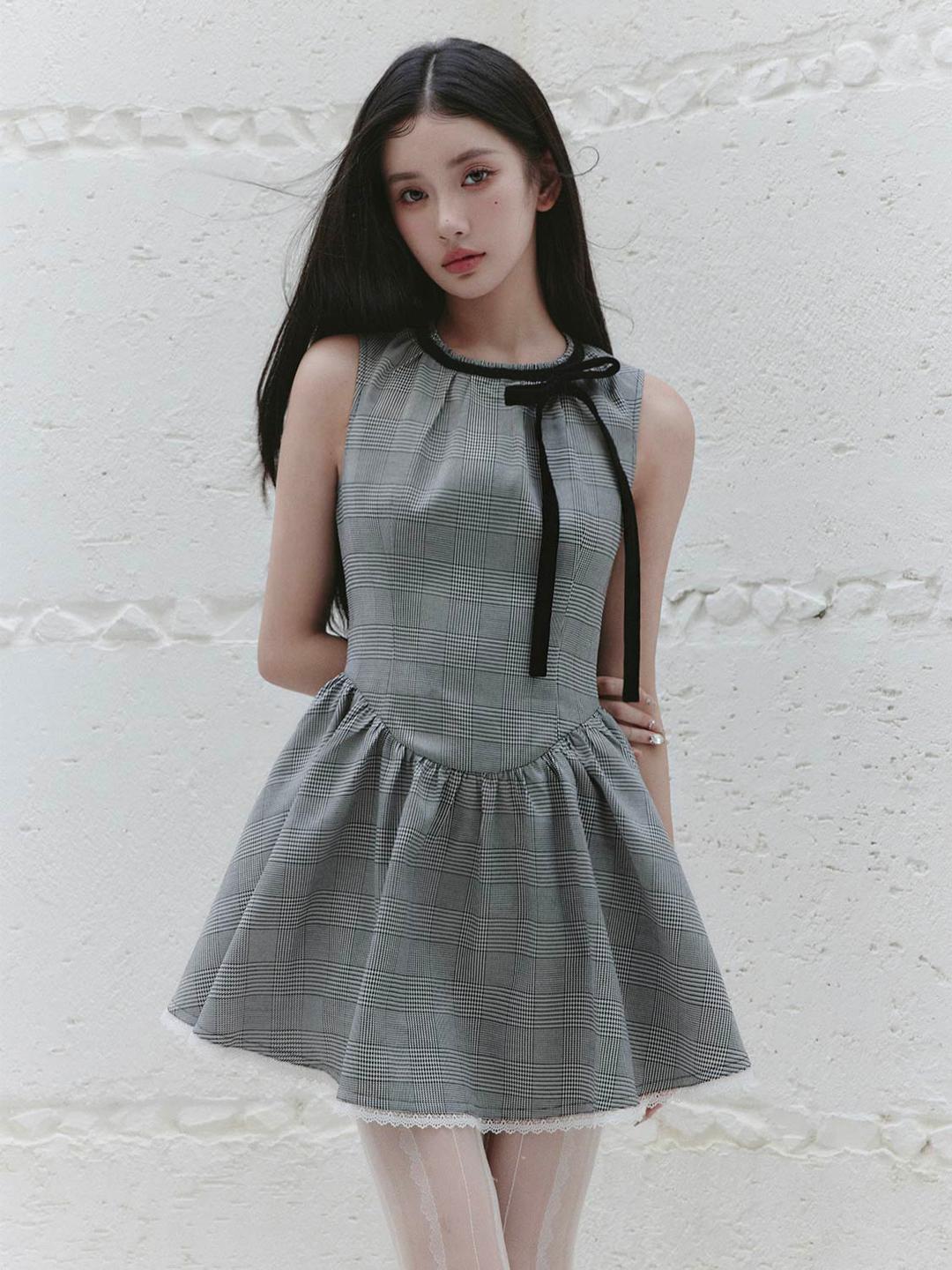 [FRAGILE HEART] Check Ribbon Sleeveless Dress