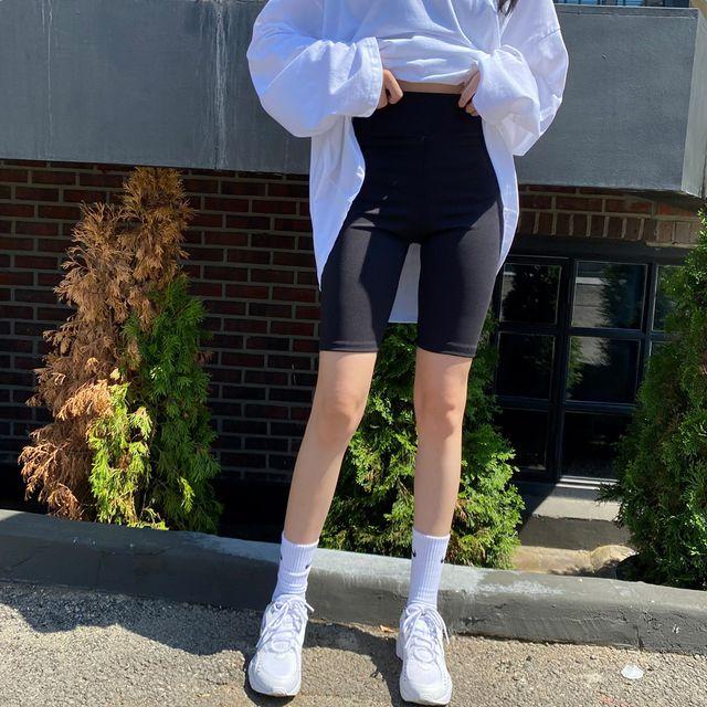 [1+1할인][주문폭주] 신축성 좋은 하이웨스트 스판 바이커 바이크 쇼츠 밴딩 쫄바지 5부 반바지 레깅스팬츠