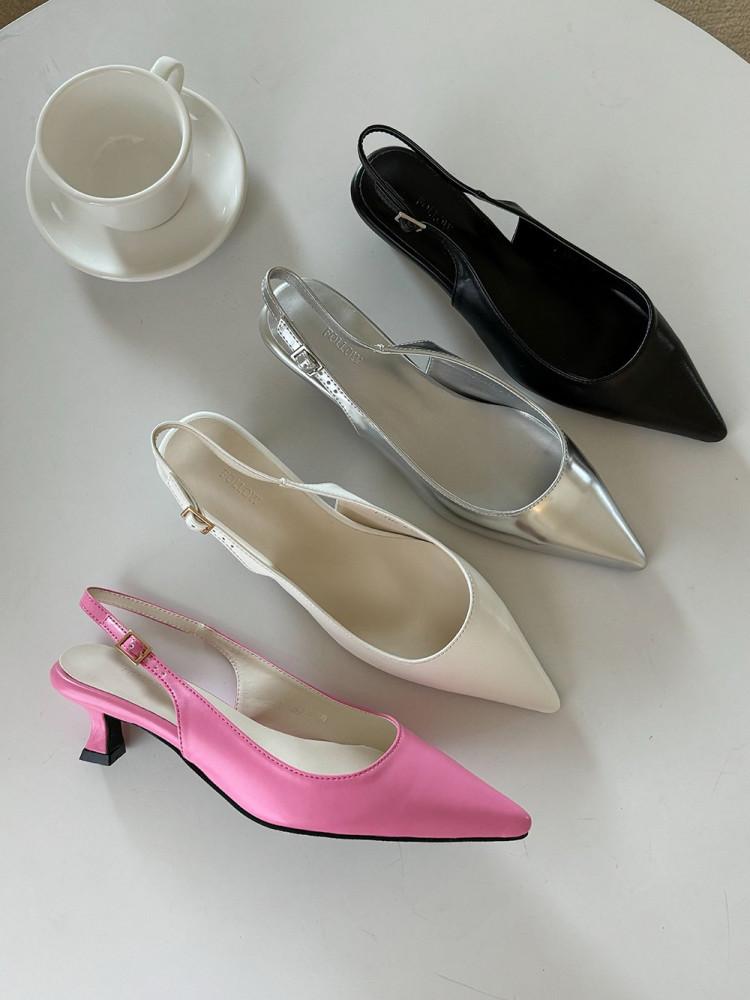 스틸레토 민자 미들굽 슬링백 힐