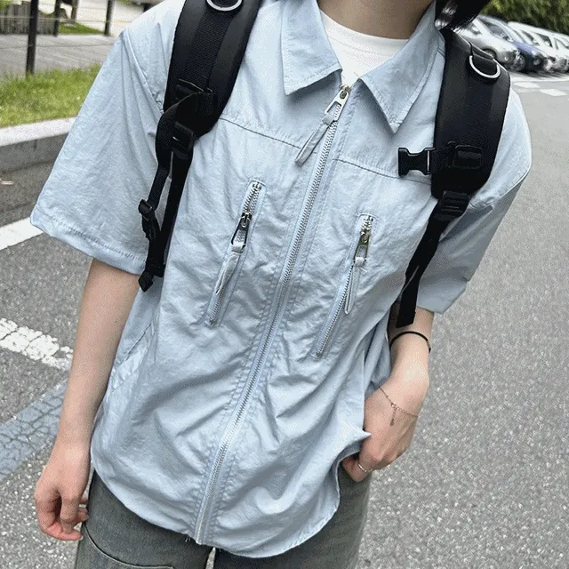 [시원해요]여름 이너티 파트너 나일론 바스락 윈드브레이커 반팔 스카이 티셔츠