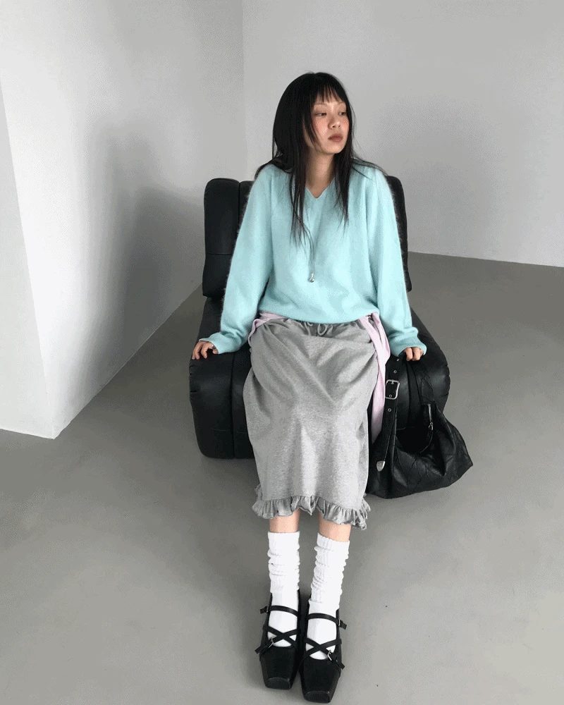 PASTEL ANGORA V-NECK KNIT