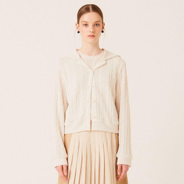 SAILOR COLLAR LINEN KNIT CARDIGAN (IVORY)