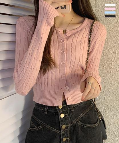 온어데일리 💥고퀄 존예핏 보장! 4dolor💥말라보이는 여리 청순 허리잘룩 꽈배기 숏 크롭 단추 골지니트 쫀쫀 가디건 //러블리 꾸안꾸 데이트 하이틴 데일리 여신강림 몸매보정 간절기 슬림 DB-006