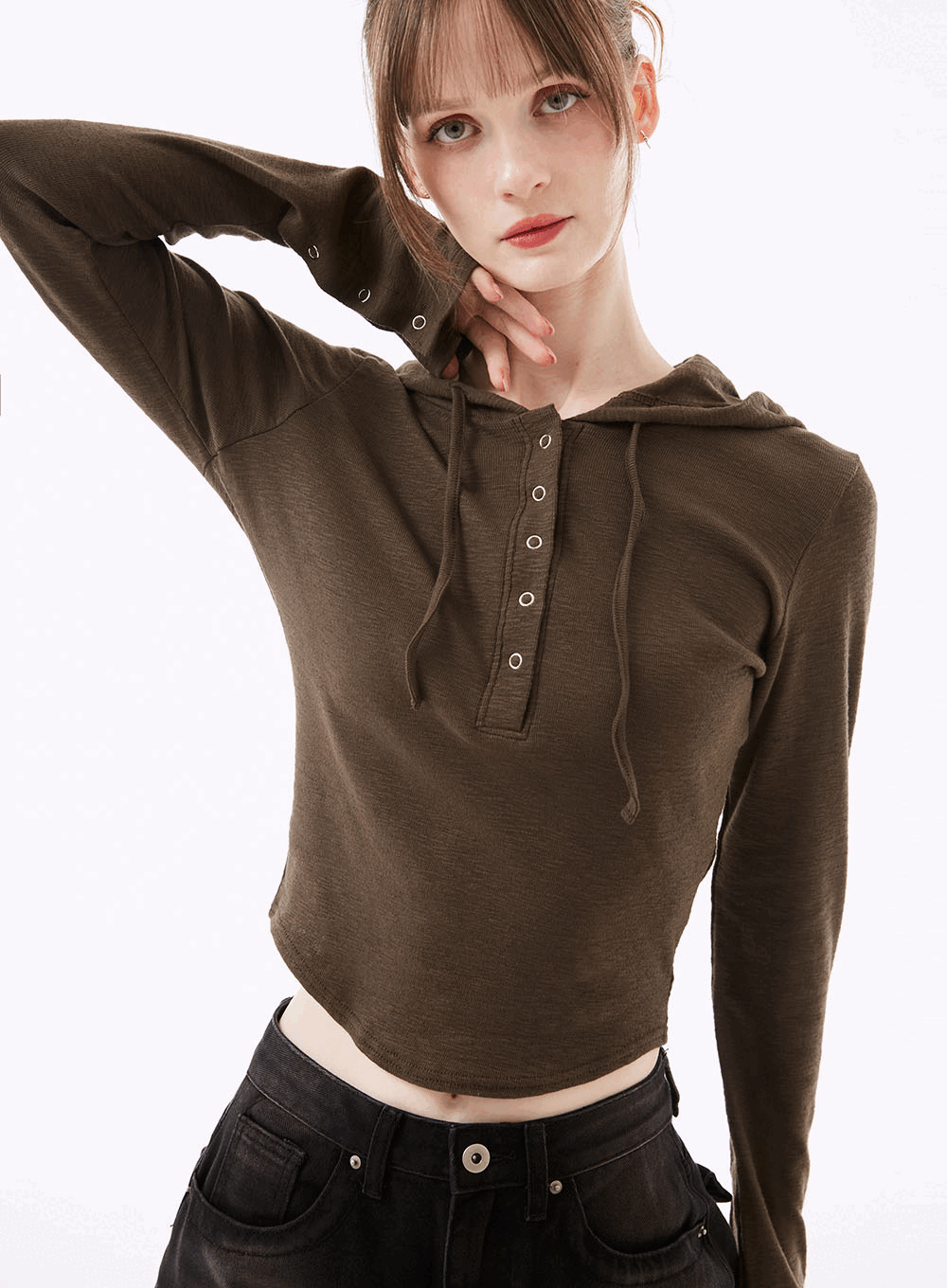 라보안 스냅 후드 긴팔티