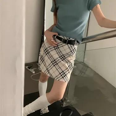 하이틴 체크미니스커트 코튼스커트