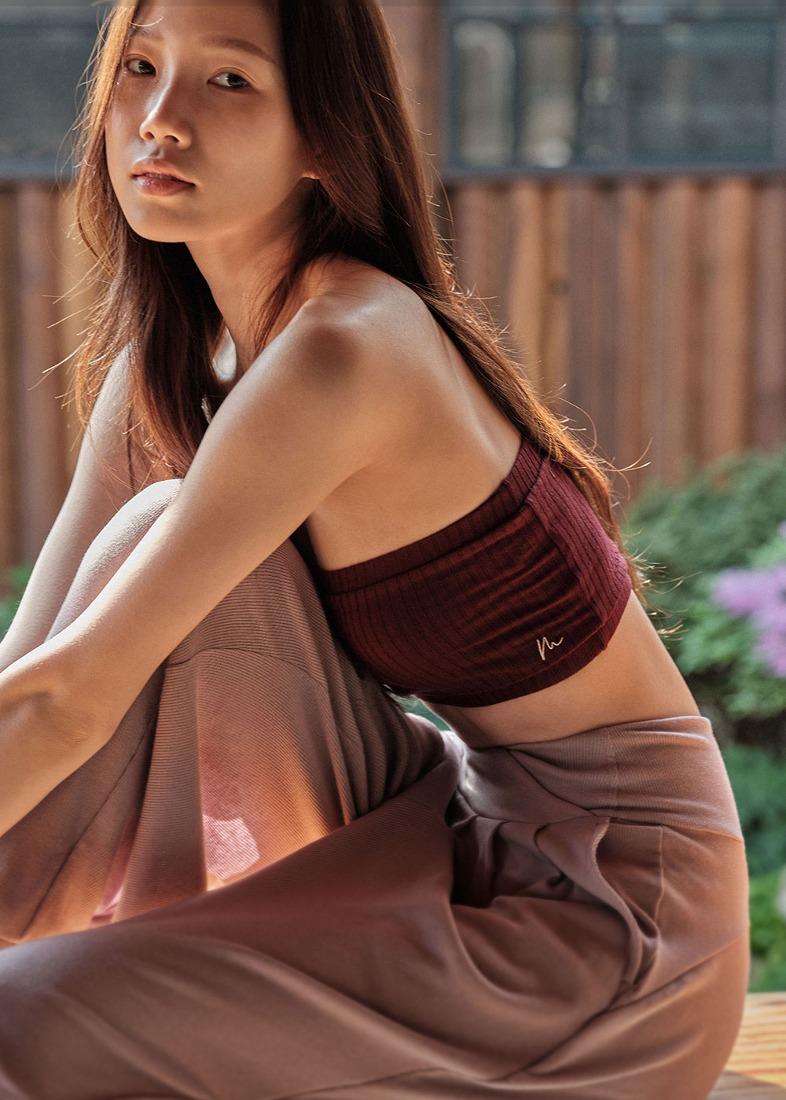 ★듀앳착용★ 리브드 솔리드 튜브 탑_버건디