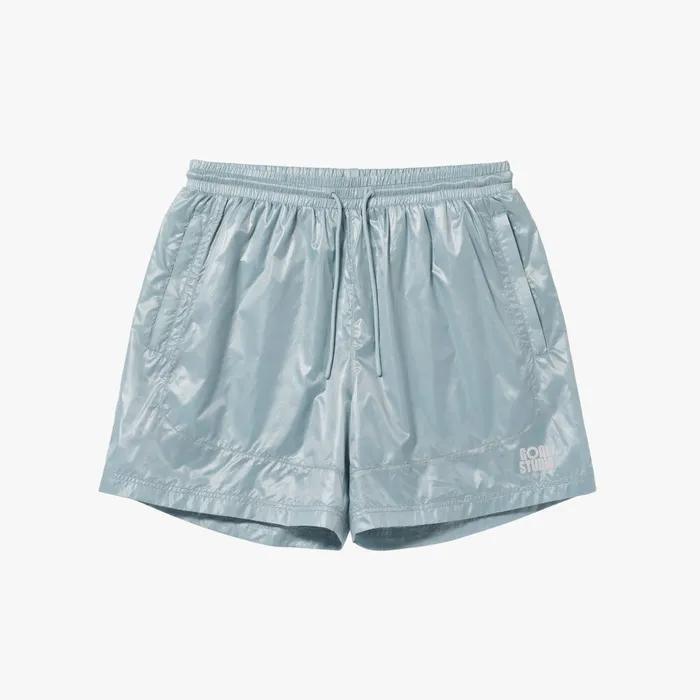 GLOSSY MESH LINED SHORTS-SKY BLUE
