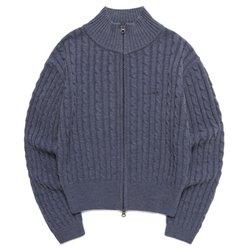 클로티 / SERIF LOGO CABLE KNIT ZIP-UP[BLUE]