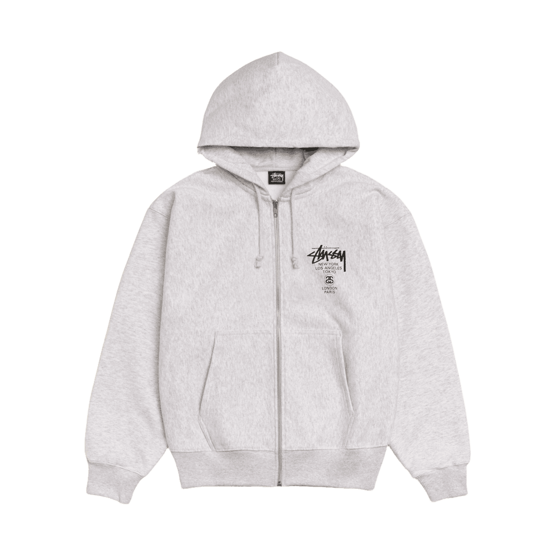 Stussy World Tour Zip Hoodie Ash Heather 2025
