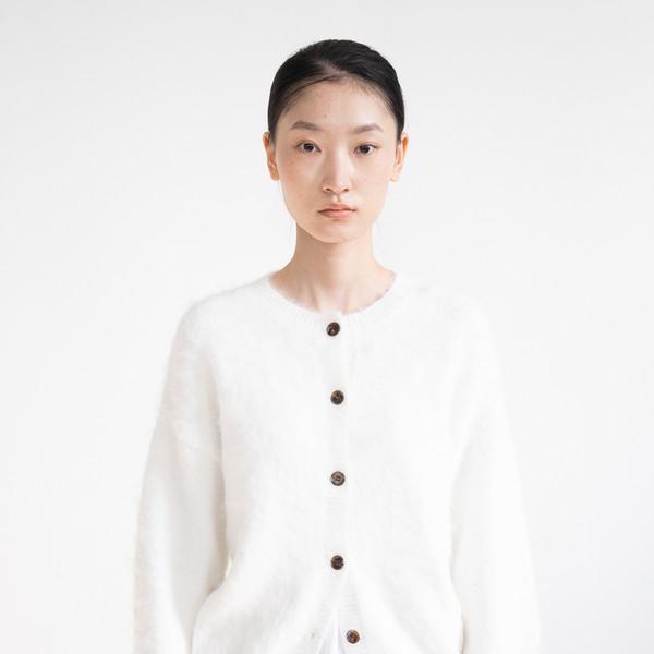 Brushed Hairy Wool Cardigan (Ivory)
