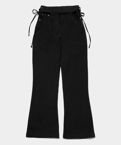 벨티드 타이 슬릿 플레어 부츠컷 코튼 팬츠 [블랙]