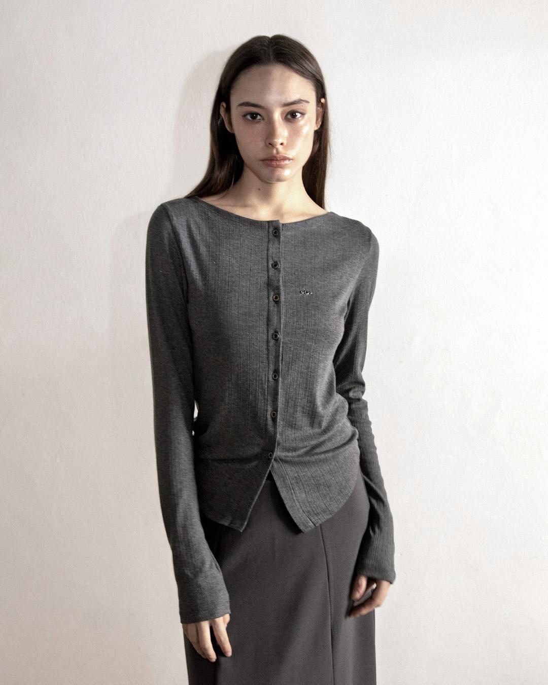 메탈 트라이클립스 오픈 보트넥 롱슬리브 멜란지 차콜