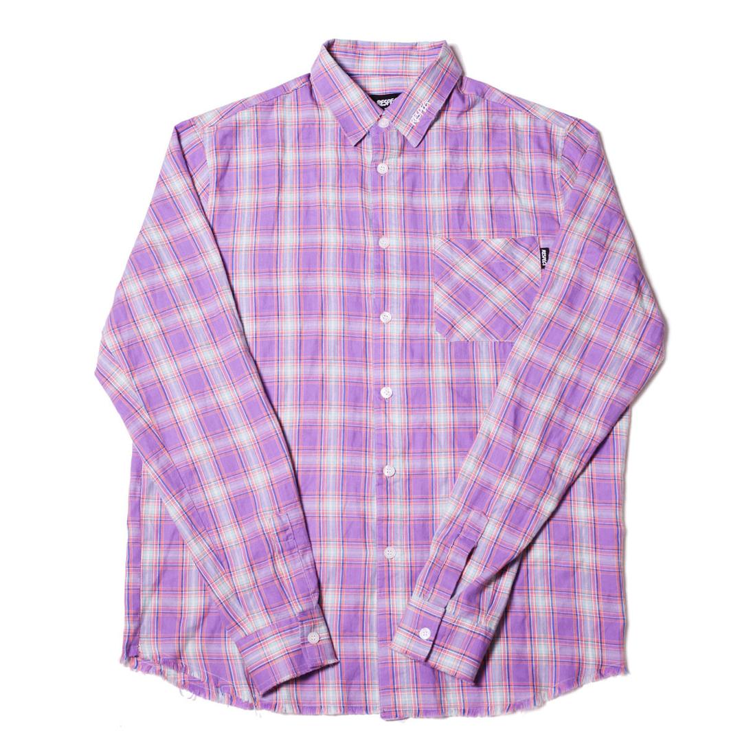 빈티지 크랙 오버핏 체크 셔츠 (연보라)