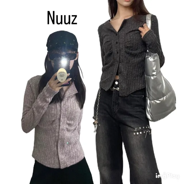 당일 발송/베이직한 기장감 ( 2 COLOR ) 브이넥 벨벳 셔링 긴소매 니트