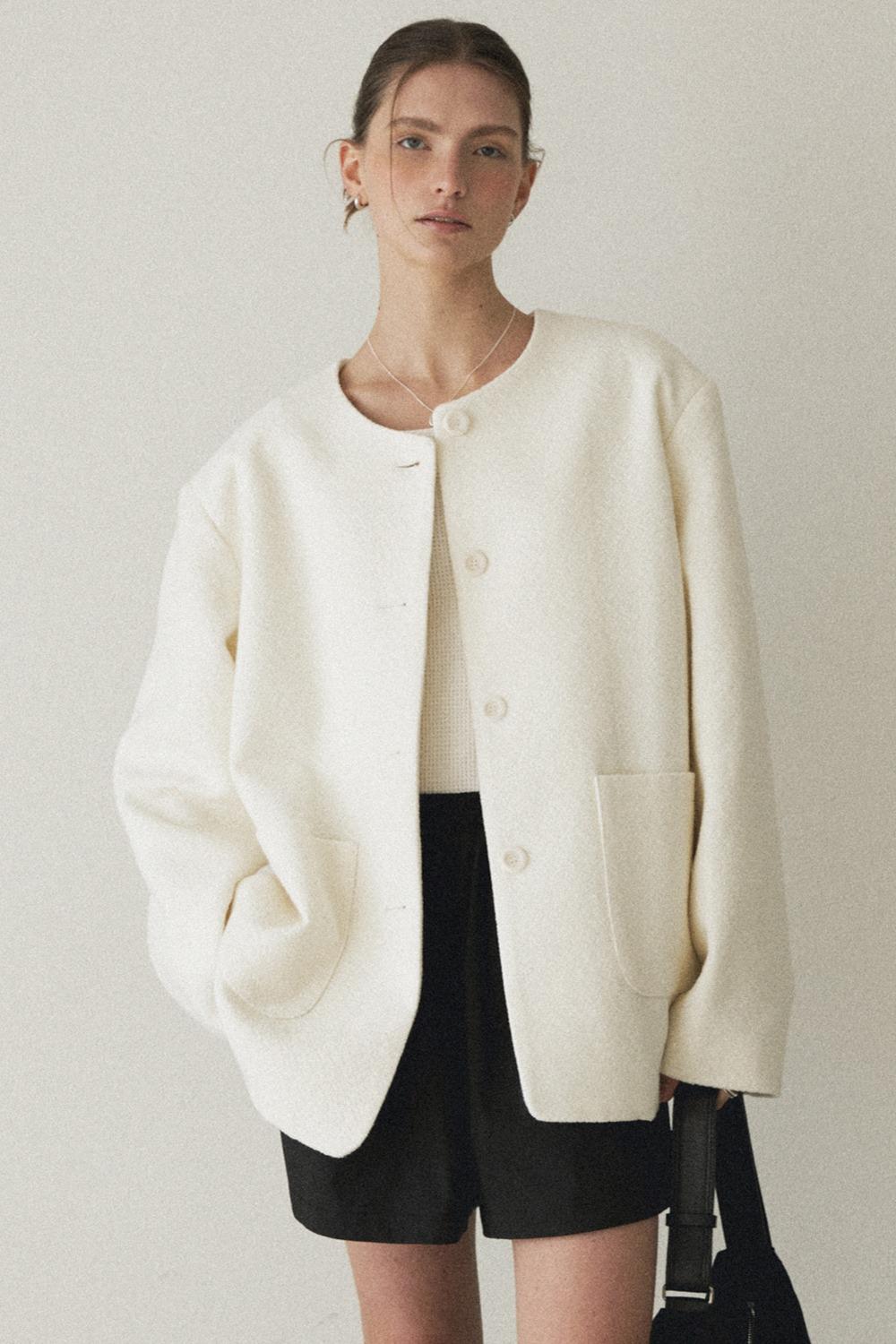 Single tweed jacket_Ivory