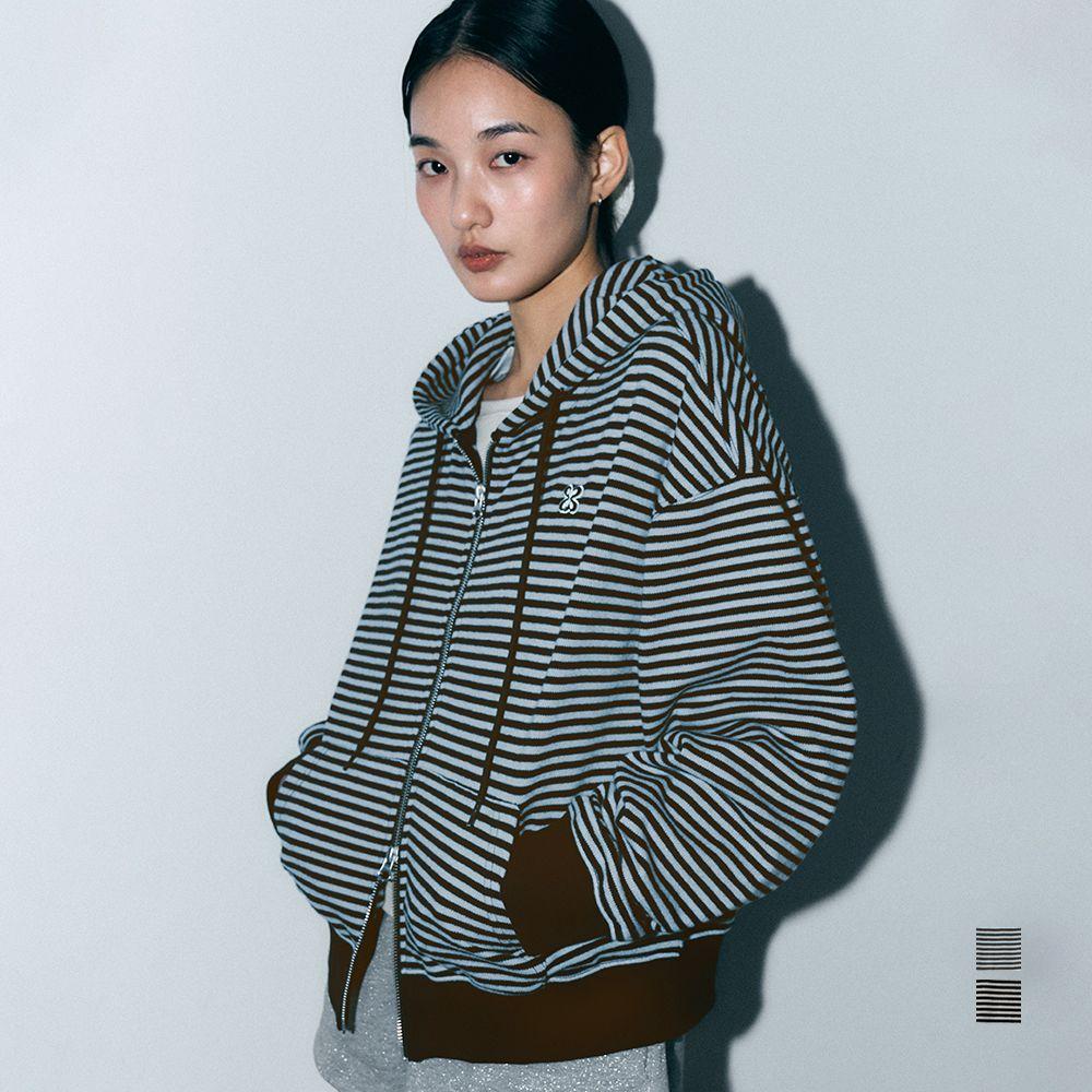 (우먼)스트라이프 후드 집업_2COLOR
