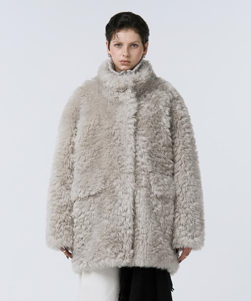 Essential Fur Half Coat [ Light Gray ]