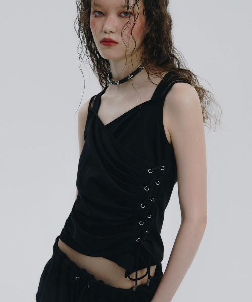 Eyelet Lace Up CAMI Hoodie (BLACK)