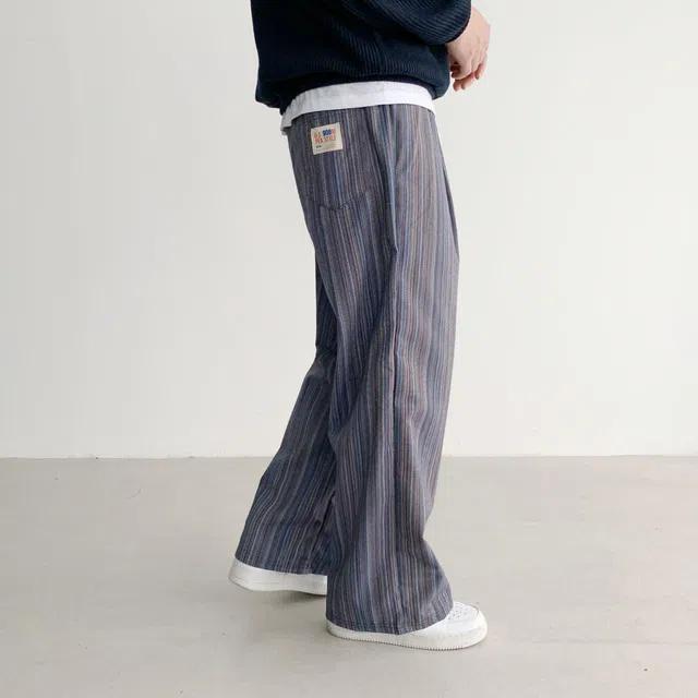 남자 와이드팬츠 스트라이프 패치 바지 남자 통큰바지