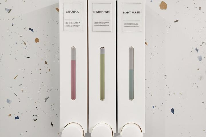 욕실디스펜서 물비누 샴푸 디스펜서 무타공 접착식